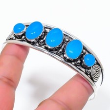 Blue Chalcedony Gemstone 925 Sterling Silver Jewelry Adjustable Cuff Bracelet