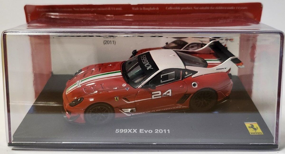 Ferrari 599XX Evo 2011 - Red/Stripes 1/43 Model Car. W/Display