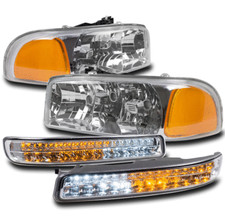 For 99-07 Gmc Sierra00-06 Yukon Chrome Replacement Headlights Wled Bumper Lamp