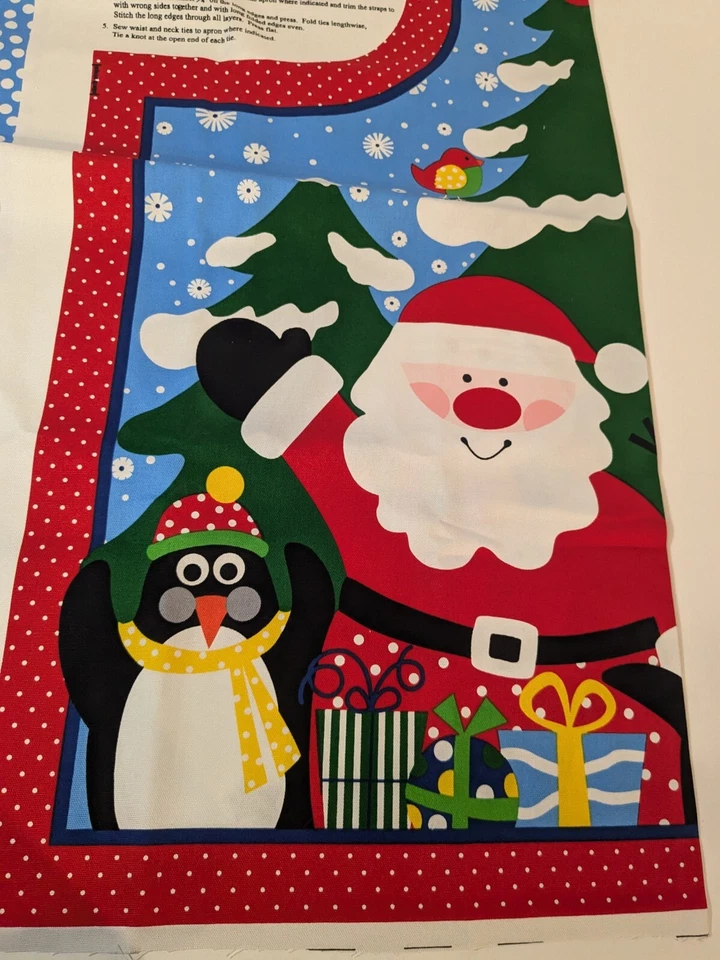 Delantal de muñeco de nieve de Navidad panel de tela, amigos de invierno cocina retro de colección lunares Foto 3 de 4