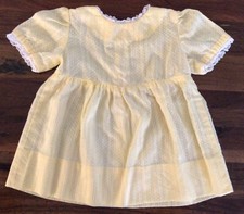 Vintage 1974 Yellow Swiss Dot Dress With White Lace Trim - Baby Toddler 9-12 Mo