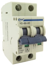 YuCo YC-50-2C Miniature Din Rail Circuit Breaker C-Curve 50-Amp 2P 480VAC 220VDC