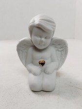 Vintage Kneeling Angel Cherub Gold Heart Planter Trinket White Ceramic Porcelain
