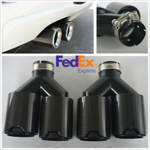 Details about   63mm Stainless Steel＋Carbon Fiber Y Style Car Exhaust Tail Dual End Tips Pipe US