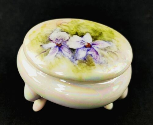 Vintage Hand Painted Floral Opalescence Lusterware Trinket Box  - Picture 1 of 8