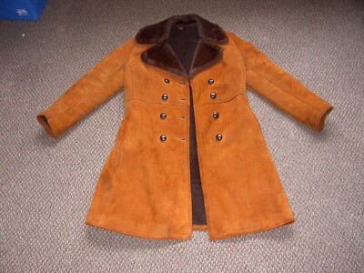 Vintage Echt Wildleder Mantel mit simuliertem Fell innen schwer warm / Damen Gr. 14