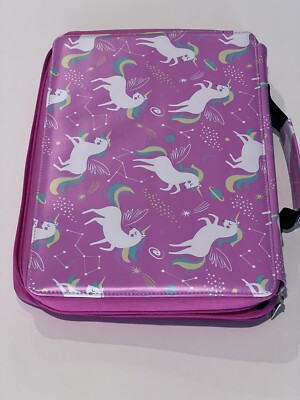 Pencil Case, Hard Cover, Unicorn Design,Large Storage, Pink Color 3 compartments