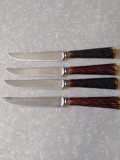 Westall Richardson Sheffield 8.5" Steak Knife LOT 4 Bakelite Faux Antler Handle