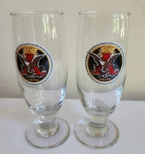 Vintage Pair of 7" Anheuser Busch Footed Glasses Early 1900's Logo Beer Glass