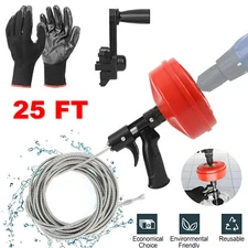Drain Auger 25ft 1/4in Drum Plumbing Drain Snake Clog Remover Autofeed