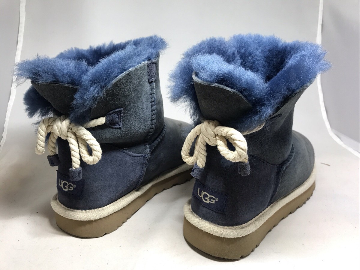 UGG Boots Womens Mini Selene Denim Blue Suede Size Winter Ankle Flats  1094329