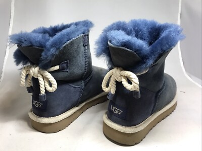 UGG Boots Womens Mini Selene Denim Blue Suede Size 7 Winter Ankle