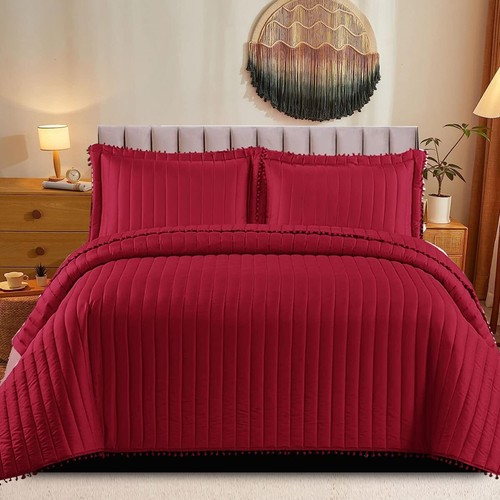 3 Piece Embossed Quilted Bedspread Throw Single Double King Size Bedding Set - Picture 3 of 10