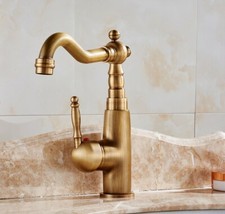 Antique Brass Bathroom Kitchen Bar Vessel Sink Swivel Faucet Mixer Tap san018