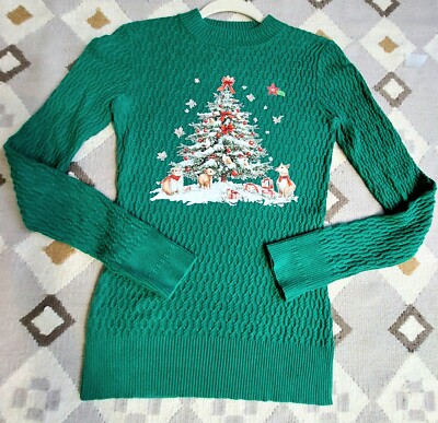 Weihnachtspullover Damen 100 % Baumwolle, 8 10 UK