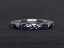 Purple Amethyst Gemstone 925 Sterling Silver Women Minimal Ring Duty Free