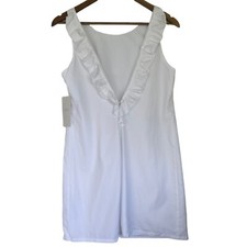 Zara Trafaluc Dress Womens Medium White Flat Front Deep Plunge Ruffle Back