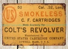 old west firearm Revolver US Cart Ammunition Long Cartridges tin sign huntergun