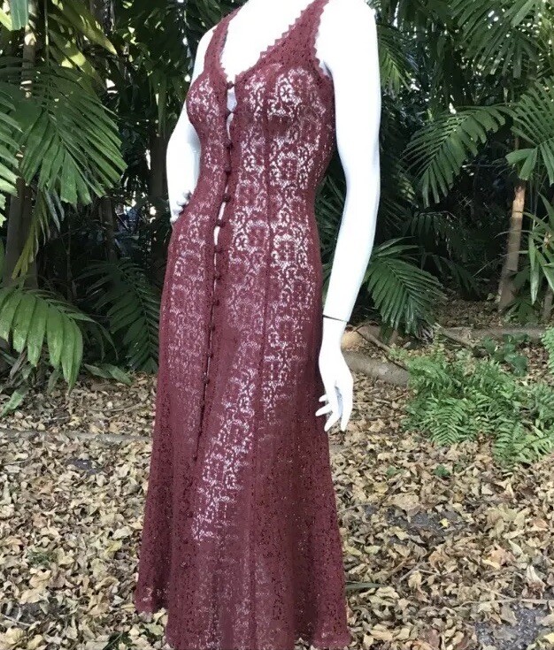 Vtg Betsey Johnson  Y2K 90s Crochet Cranberry Dress Boho Hippie  Reformation
