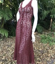 Vtg Betsey Johnson 🌹 Y2K 90s Crochet Cranberry Dress Boho Hippie Reformation