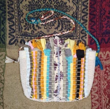 Woven Bohemian Recycled Lined Purse Snap Rag Rug Shoulder Strap Hippie