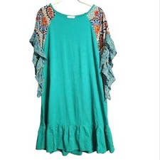 Umgee Linen Blend Boho Ruffle Floral Sleeve Swing Mini Dress M