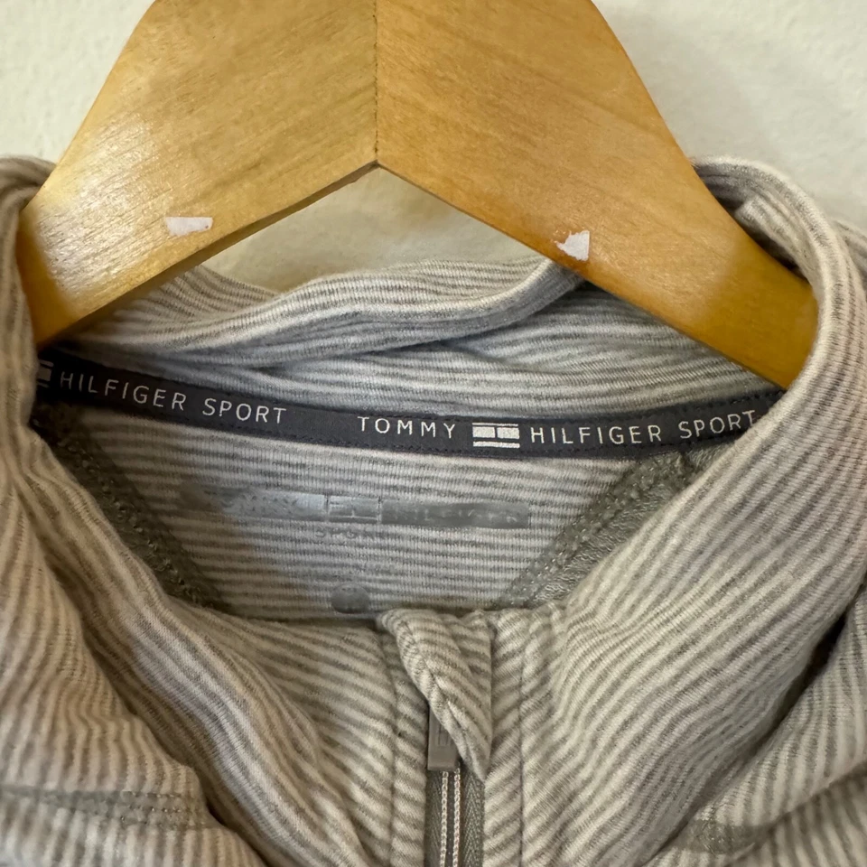 Tommy Hilfiger Suéter Deportivo Para Mujer XL Gris Rayas Sudadera con Capucha Informal Salón Foto 4 de 4