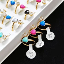 Wholesale 24 Color Heart Stone Zircon Open Rings Women Gold Plated Gift Jewelry