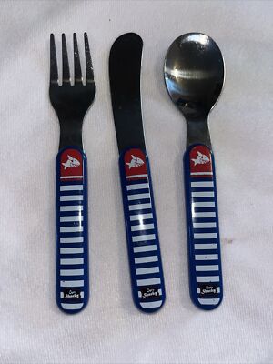 Kids Die Spiegelburg Flatware Spoon Fork Knife Stainless Blue White Sharks