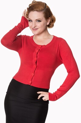 Rote Vintage Uni Rockabilly Retro Rundhals Dolly Strickjacke BANNED Apparel