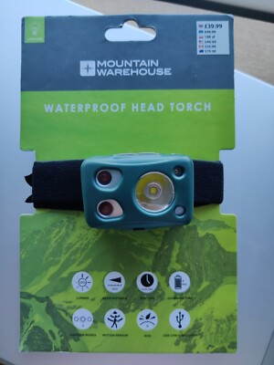 Mountain Warehouse wasserdichte Stirnlampe USB wiederaufladbar 250 Lumen mit Sensor