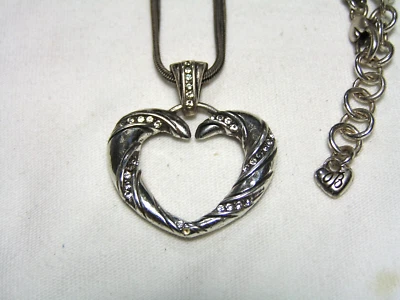 Brighton Argent Ton, Cristaux Double Chaîne Pendentif Coeur Collier - Photo 1/4