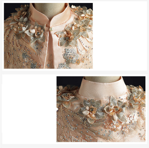 Gold Lace Girl Dresses for Beads Appliques Tulle Ball Gown Cloak Girls Pageant - Picture 15 of 19