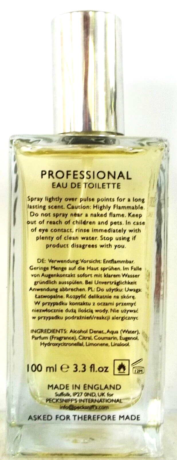PECKSNIFF'S England PROFESSIONAL Men's Eau de Toilette EDT, 3.3 oz/100