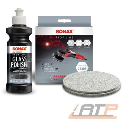SONAX 1x 250ml PROFILINE GLASSPOLISH POLIERMITTEL + 2x FILZPAD 127mm POLIERPAD