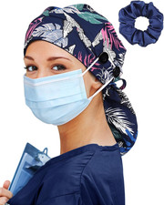 Satin Lined Scrub Cap for Women Extra Large Long Hair Surgical Nurse 4 Buttons