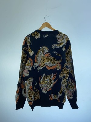 WACKO MARIA TIM LEHI Tiger Pattern Jacquard Crew Neck Knit Sweater 