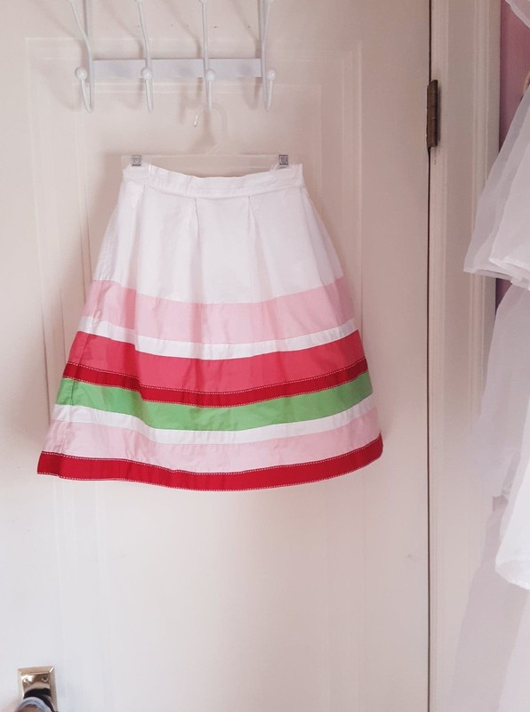 Vintage GYMBOREE WATERMELON PICNIC 2009 White Grosgrain Ribbon Skirt Sz. 7 EUC