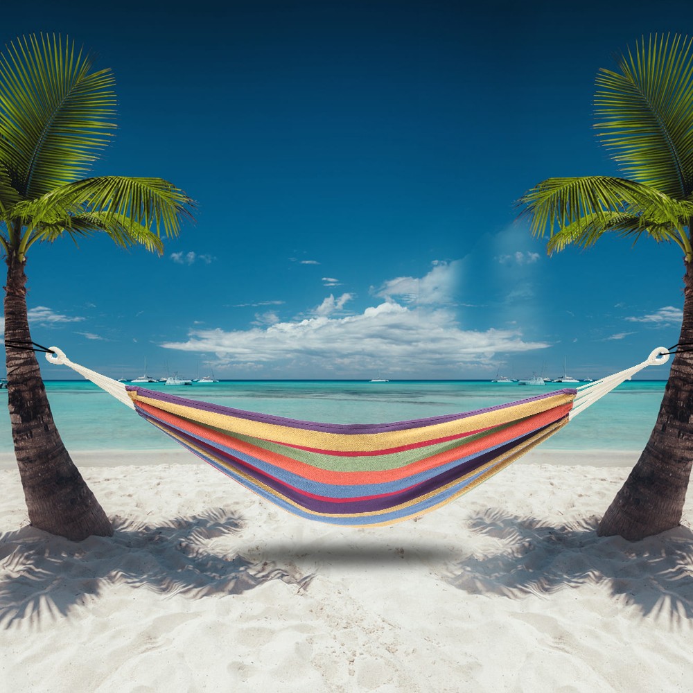 Portable Outdoor Polyester Hammock Set Black Background & Silver Flower