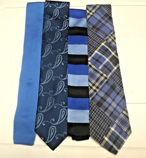 4 Blue Men  s Designer Ties 2 Square End - Paisley, Plaid  Striped
