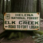 Vintage Helena-Lewis Clark National Forest Porcelain Sign Montana Texas Wyoming