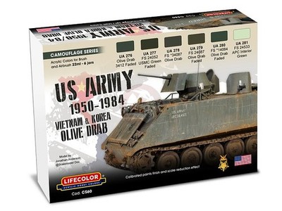 LifeColor Acrylic Paints US Vietnam & Korea Olive Drab Vehicles (6x 22ml) CS60