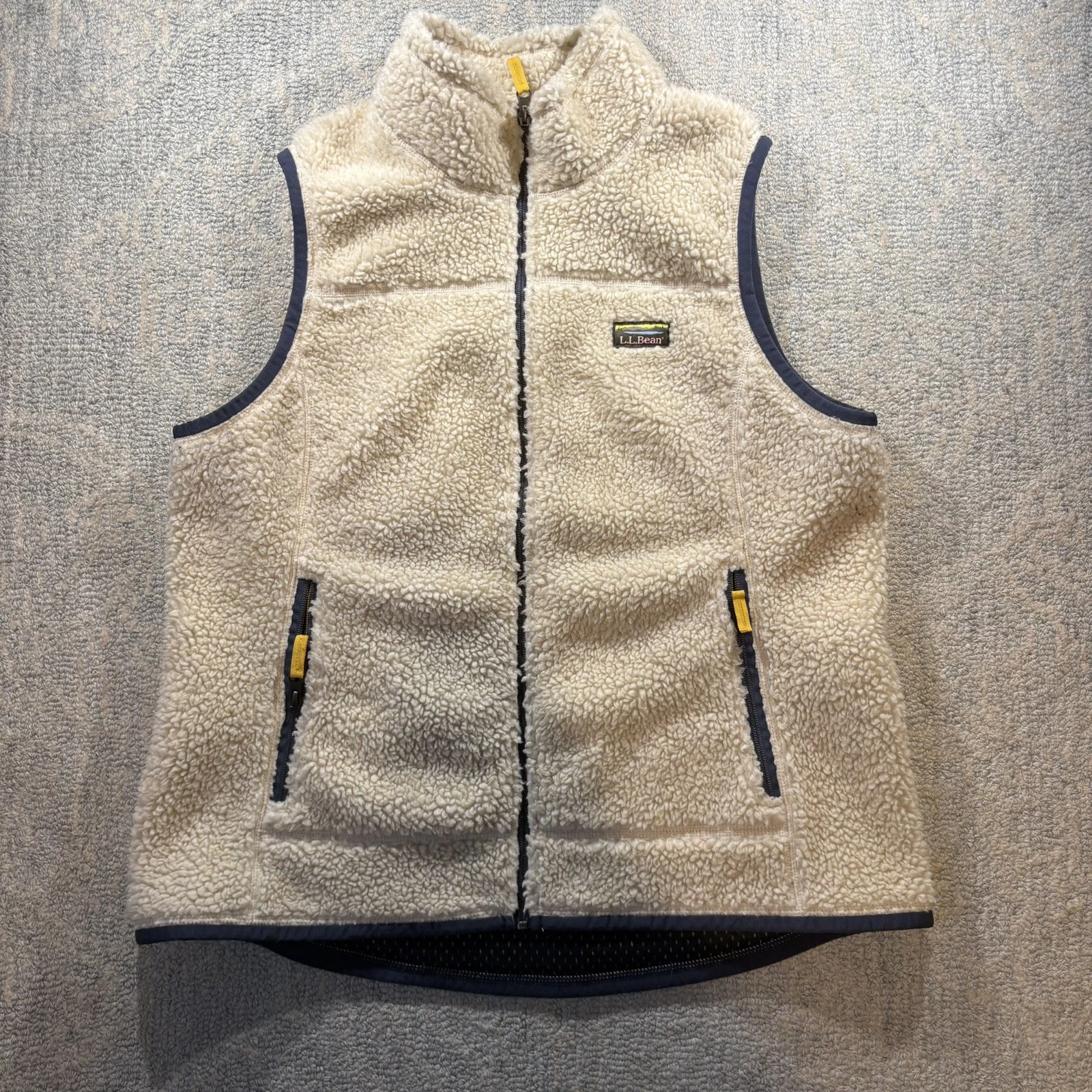 LL Bean Mountain Deep Pile Sherpa Fleece Vest Full Zip Cream XL Gorpcore