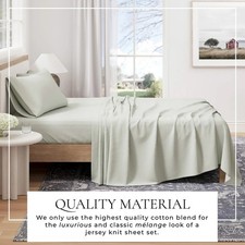 Cotton Heathered Melange Jersey Knit Bed Sheet Set, Queen, Green