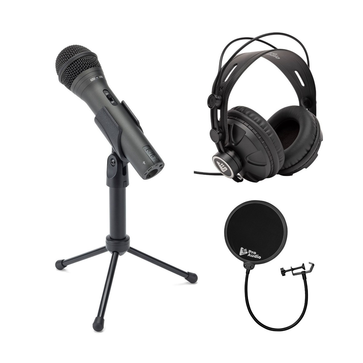 Samson Q2U Handheld Dynamic USB Microphone Pop Filter Headphones