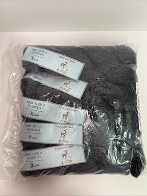 Plymouth Yarn Baby Alpaca Worsted Lot 5 Skeins 500g Charcoal Heather 104  NWT