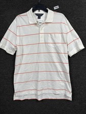 Brooks Brothers Polo Shirt Mens Medium White Orange Stripe Performance Cotton