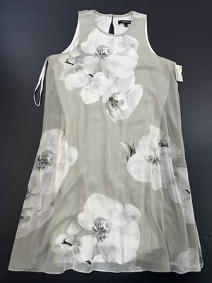 Ellen Tracy Shift Dress Size 6 Gray Floral Sleeveless Knee Length Lightweight