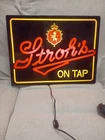 Vintage Strohs Beer On Tap Lighted Sign Faux Neon Bar Light Box Sign Works Rare