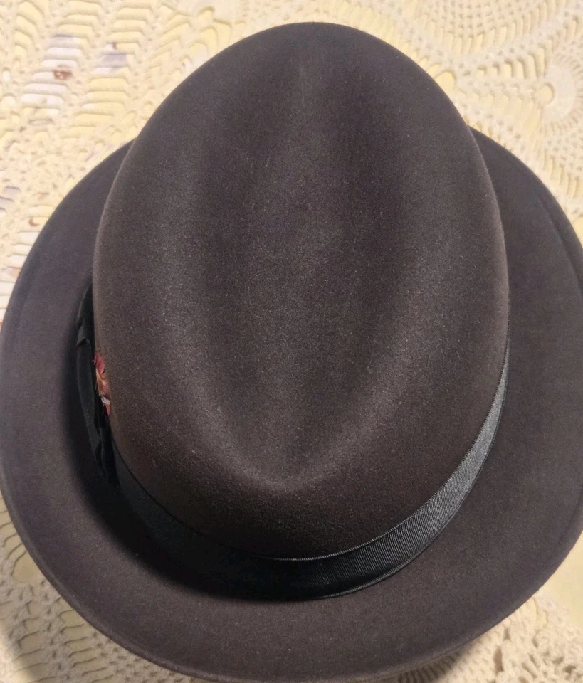 Sombrero de colección Knox Twenty Fedora para hombre 7 1/8 marrón borde personalizado con caja original y etiquetas Foto 4 de 4